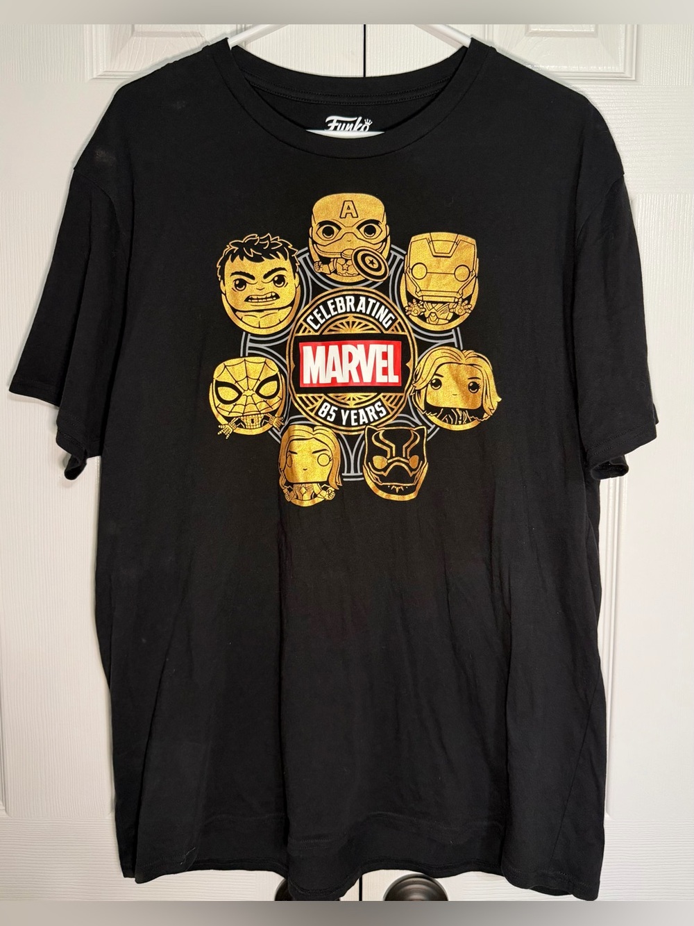 Funko Black Marvel 85 Years Graphic Tee with Gold Print